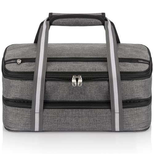 Stack Store Plus More Insulated Casserole Carrier for Hot or Cold Food, Lasagna Holder for Picnic, Potluck, Cookout - Fits 9” x 13” and 11” x 15” Baking Dish – Expandable Double Thermal Bag in Gray