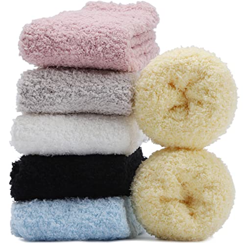 Womens Fuzzy Socks Microfiber Soft Cozy Warm Slipper Sleeping Winter Sock Fluffy Cabin Plush Stocking Stuffers, 6 Pairs for Indoor Home