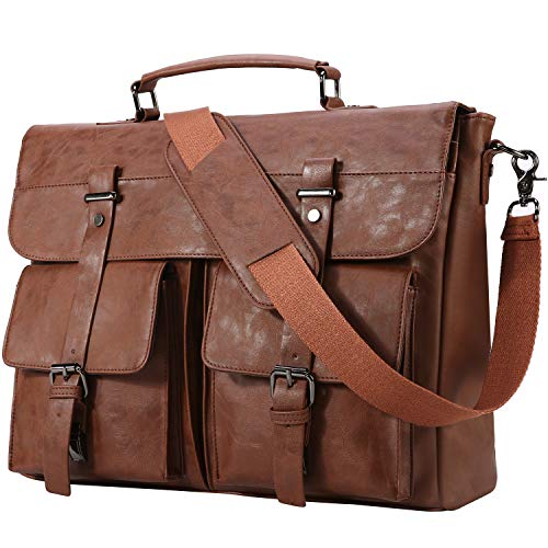 Leather Messenger Bag for Men, Vintage Leather Laptop Bag Briefcase Satchel, 17.3 Inch Computer Laptop Bag Work Bag (Brown)