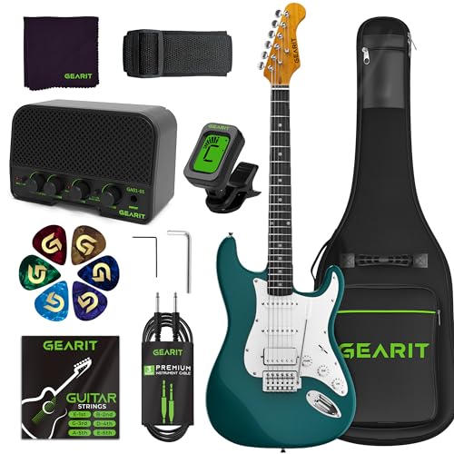 GearIT Electric Guitar Kit Bundle (Premium Mahogany Tonewood) GST-100 Mission Series, 39in Full-Size, Beginner Starter, with Amplifier, HSS Pickups with Coil Split, Gig Bag, Accessories - Riptide Blue