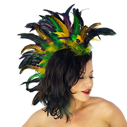 ZUCKER Feather Mohawk Headdress - Feather Headpiece, Carnival Headdress, Mardi Gras Headdress, Showgirl Feather Headpiece, Costume Accessories - Mardigras
