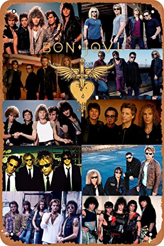 Clilsiatm Bon Jovi Poster Rock Band Tin Metal Sign Vintage Wall Plaque Decor 8x12 Inch