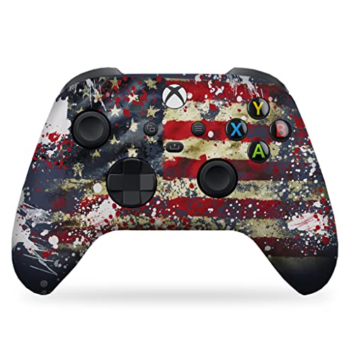 DreamController Tattered Flag Custom X-box Controller Wireless compatible with X-box One/X-box Series X/S Proudly Customized in USA with Permanent HYDRO-DIP Printing (NOT JUST A SKIN)