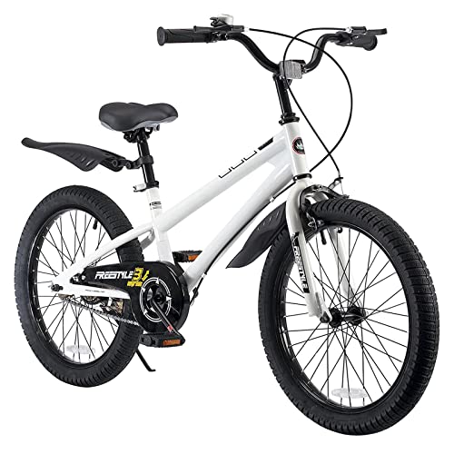 RoyalBaby Freestyle Kids Bike 20 Inch Wheel Bicycle Teens BMX with Dual Hand Brakes Kickstand Boys Girls Ages 6-10 Years, White
