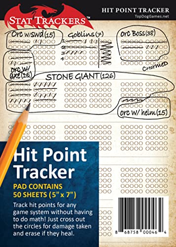 Stat Trackers Hit Point Tracker Pad for RPGs, Like DND and Pathfinder, Plus War Games, Board Games, and CCGs to Easily Track Any Resource