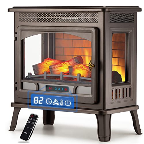 HEAO 3D Infrared Electric Fireplace Stove 24' with Visible Control Panel and Remote, Freestanding Fireplace Heater, ETL Certified, Overheating Safety Protection, for Home Office RV, 1500W(Bronze)