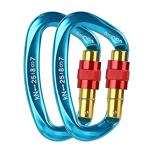 XINDA Screwgate Locking Carabiner Clip - Professional Rock Climbing Carabiner Screw Lock,Heavy Duty Carabiners for Climbing,Mountaineer,Hammock,Camping,Outdoor Equipment (2 pcs Blue)