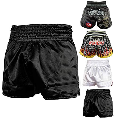 ROAR Muay Thai Shorts Mens Fight Shorts MMA Grapplig Kick Boxing Training Fitness Trunks Martial Arts (Black, Large)