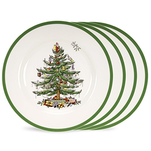 Spode Christmas Tree Salad Plate | Set of 4 Plates for Salad, Pasta, Appetizer, and Dessert | Made of Fine Earthenware | 8-Inch | Microwave and Dishwasher Safe
