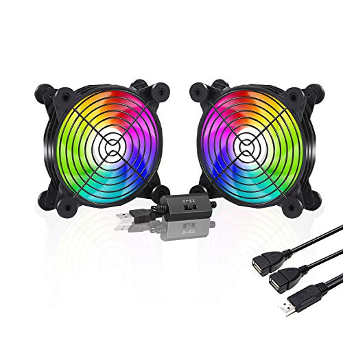 upHere U1207 USB Fan Dual-ball bearings,Rainbow LED,Multi-speed control,Silent 120mm Fan for Computer Cases Computer Cabinet Playstation Xbox Cooling