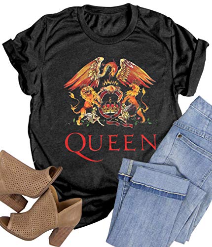 Women Vintage Rock Band T Shirt Fashion Rock Music Graphic Tees Shirt Summer Short Sleeve Casual Tees for Rock Lovers (XXL, Dark Grey1)