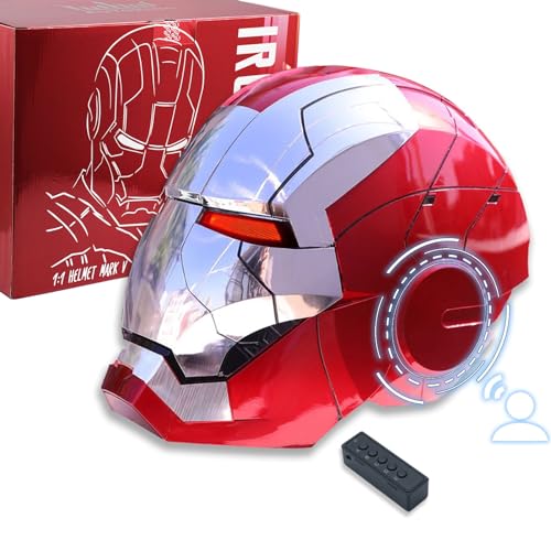 Polyacer Adult Iron-Mans Helmet Electronic MK 5 Helmet Voice/Sensing/Remote Control Open/Close With Jarvis Sounds & LED Eyes Light Up Super Hero Movie 1:1 Model Prop For Halloween Christmas gift.