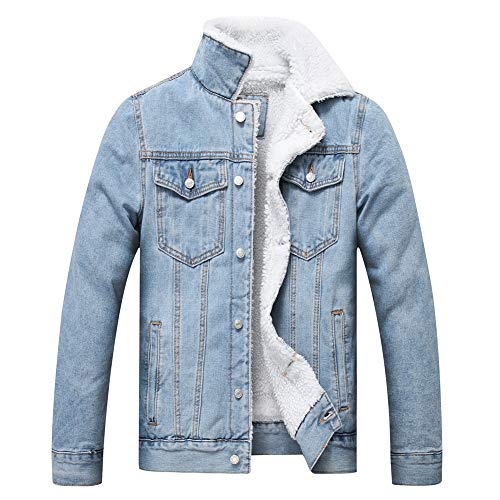LZLER Men's Fleece Jean Jacket Winter Cotton Sherpa Lined Denim Trucker Jacket(Light Blue 805, M)