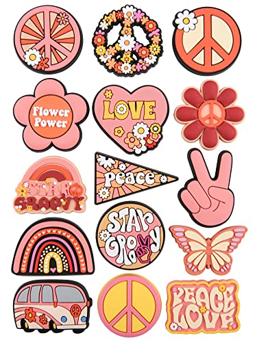 Peace Croc Charms Pink Love Flower Butterfly Shoe Decoration Charms for Women Kids Girls Boys Birthday Party Gifts