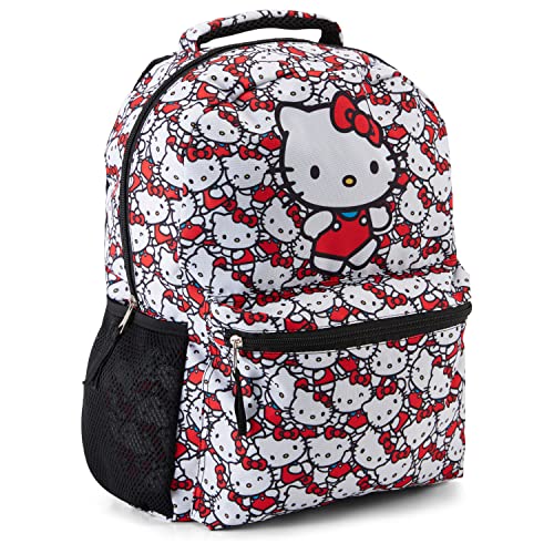 Hello Kitty Allover School Backpack - Hello Kitty, My Melody, Kuromi, Keroppi - Officially Licensed Hello Kitty School Bookbag (White)