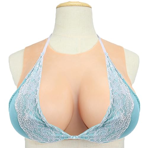 NaLsa Silicone Fake Breasts Round Collar Breastplate Artificial Breast Forms B-G Cup for Crossdressers Transgender Mastectomy Cosplay Cotton Filled(Size:F Cup,Color:Color 2)