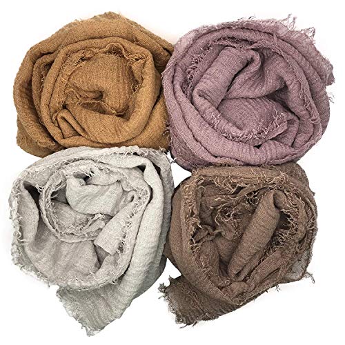 MANSHU 4PCS Women Soft Cotton Scarf Shawl Long Scarf, Scarf and Wrap, Big Head Scarf.