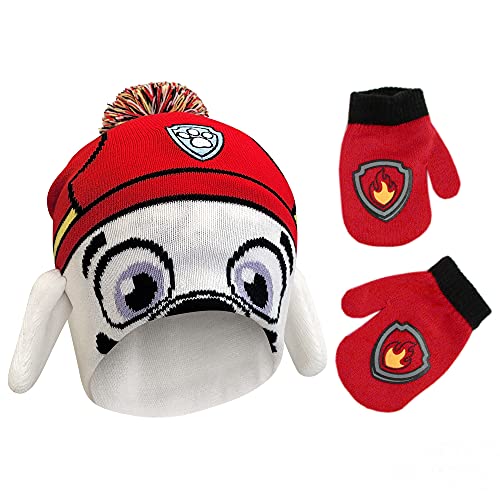 Nickelodeon Boys Winter Hat And Mittens Set, Paw Patrol Chase Marshall Toddler Beanie For Ages 2-4, Marshall Design