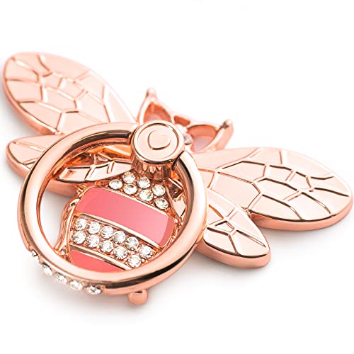 Allengel Cute Bee Phone Ring Grip Holder, Bling Phone Ring Holder Finger Kickstand Grip Compatible with iPhone and Android Phone Cases (Rosegold)