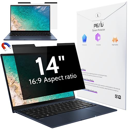 Peslv Magnetic Laptop Privacy Screen 14 inch for 16:9 Computer Monitor, 14' Removable Anti Glare Protector Blue Light Filter Shield Compatible with Lenovo Hp Dell Acer Asus Thinkpad Envy Xps
