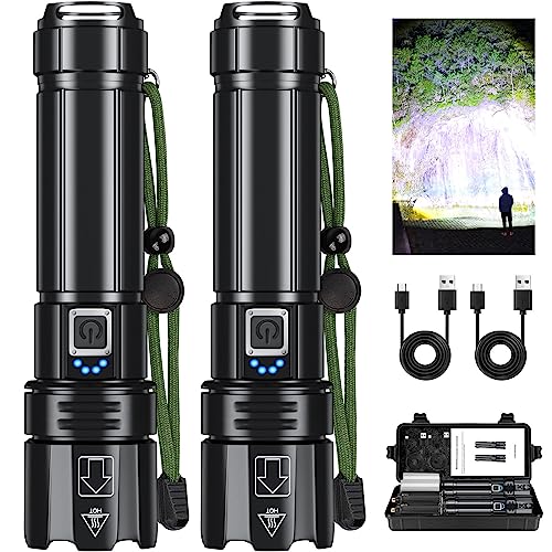 Rechargeable LED Flashlights High Lumens,250000 Lumen Super Bright Flashlight with USB Output, 20 Hours Runtime 5000mAh Large Capacity Flash Light, Powerful Flashlight for Home, Emergency, Camping