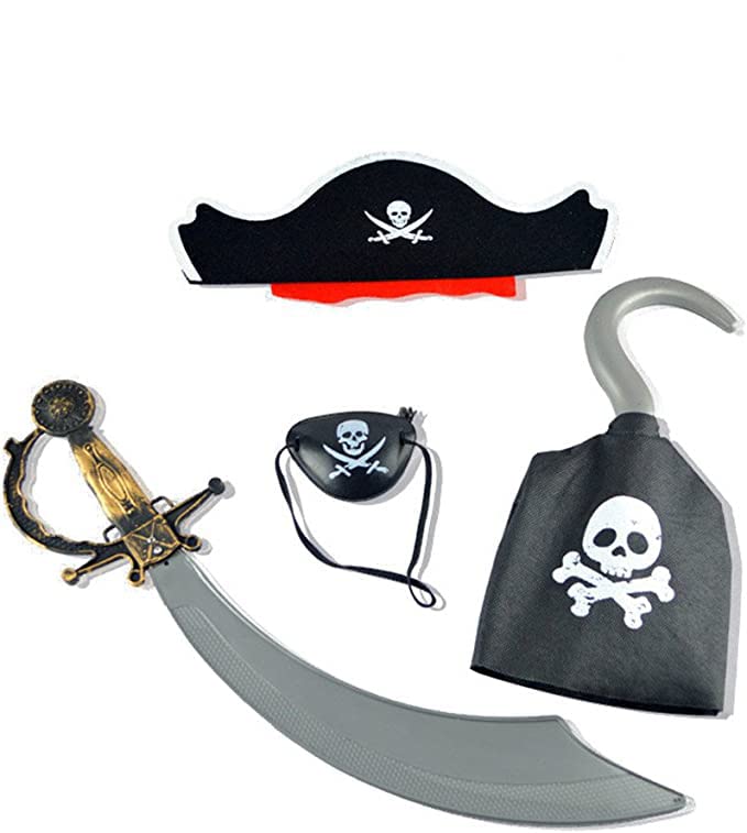 Charmly Halloween Party Pirate Costume Set Pirate Role Play With Headwear, Sword, Eye Patch and Hook