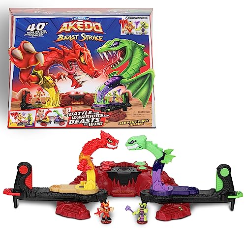Legends of Akedo Beast Strike Serpent Fury Arena. Battle Your Warriors and Your Beasts to Win! with 40+ Real Sound Effects and Lights and 2 Exclusive Warriors.