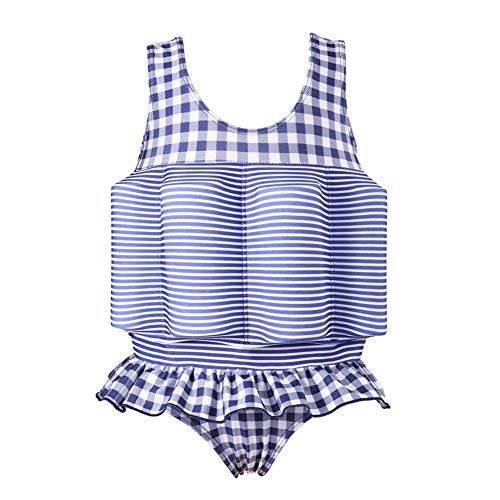 Kids Baby One Piece Floatsuit Toddler Floating Swimsuit with 8 Removable Buoyancy Sticks Swim Vest Swimwear Bathing Suit Life Jacket for Boys and Girls Blue Plaid 2-3T