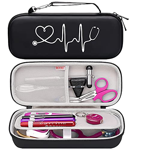 BOVKE Stethoscope Case fits 3M Littmann Classic III, Lightweight II S.E, MDF Acoustica Deluxe Dual Head, Cardiology IV, Stethoscope Holder with Pocket for Nurse Accessories for Work, Black