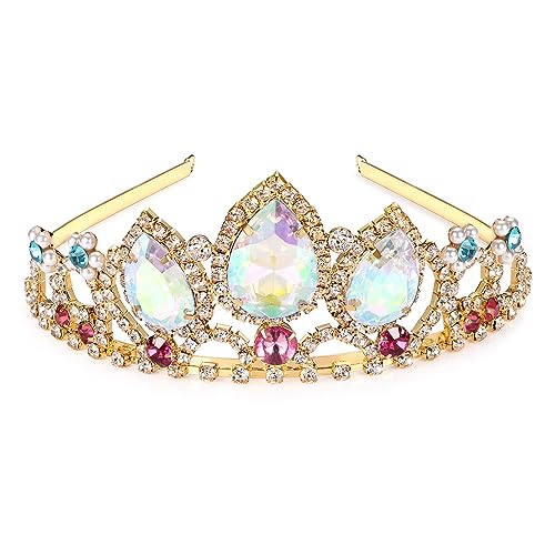 Girls Birthday Gift Rapunzel Aurora Borealis Stone Sparkle Gold Tiara Halloween Princess Tangled Costume