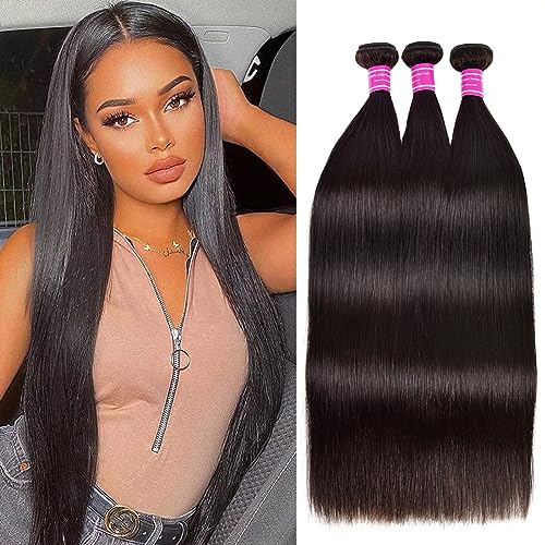 10A Straight Bundles Human Hair 20 22 24 Inch Unprocessed Brazilian Virgin Hair Bundles Straight Hair 3 Bundles Weave Bundles Human Hair Extension