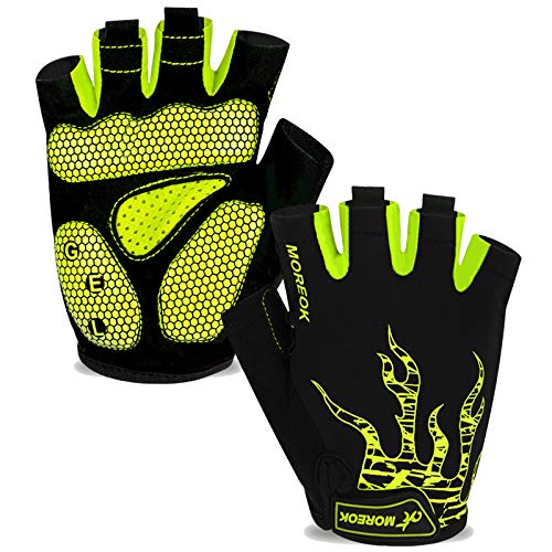 MOREOK Cycling Gloves Bike Gloves for Men/Women-[Breathable Anti-Slip 5MM Gel Pad] Biking Gloves Half Finger Road Bike MTB Bicycle Gloves-050-GREEN-S