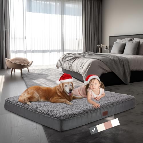 OhGeni Orthopedic Dog Beds for Large Dogs,Dog Bed with Plush Egg Foam Support and Non-Slip Bottom, Waterproof and Machine Washable Removable Pet Bed Cover