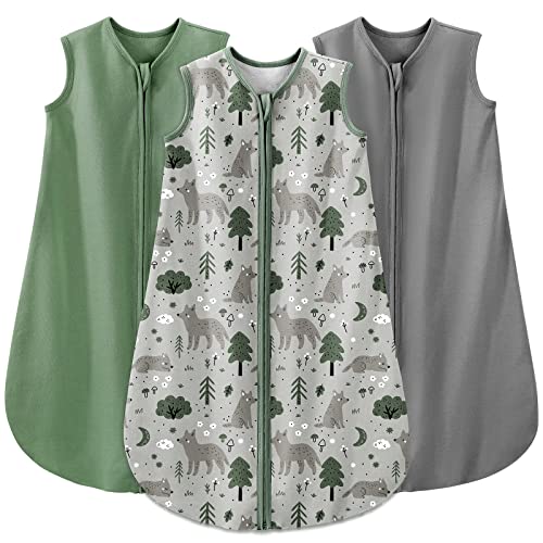 Yoofoss Baby Sleep Sack 0-6 Months Baby Wearable Blanket 100% Cotton 2-Way Zipper Toddler Sleeping Sack, 3 Pack Soft Lightweight Sleep Sacks for Babies