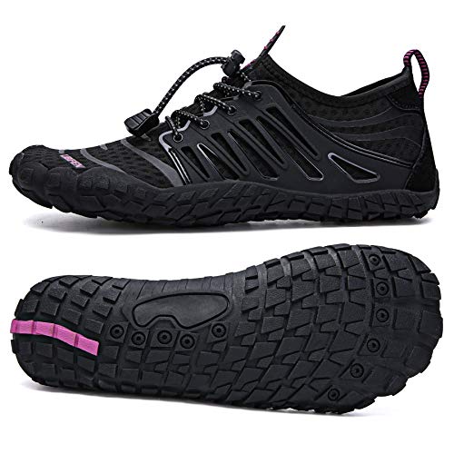 UBFEN Water Shoes Aqua Shoes Swim Shoes Mens Womens Beach Sports Quick Dry Barefoot for Boating Fishing Diving Surfing with Drainage Driving Yoga Size 10 Women / 8.5 Men E Black Purple