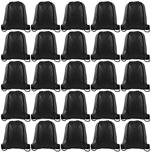 KUUQA 25Pcs Drawstring Backpack Bags String Backpack Sport Bag Sack Cinch Gym Backpack Bulk for Gym Sport Traveling,Black