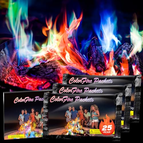 25 Pack Colorful Flames Color Fire Packets Fire Pit for Campfire,Fire Color Packets Camping Accessories for Kids & Adults,Outdoor Fire Changing Cosmic Flame Powder. (25 Packets)