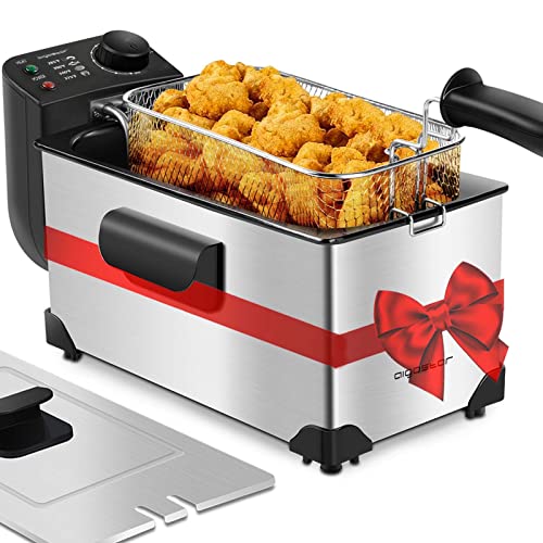 Aigostar Deep Fryer with Basket, 3L/3.2Qt Stainless Steel Electric Deep Fat Fryer with Temperature Limiter for Frying Chicken, Tempura, French Fries, Fish and Onion Rings,1650W, Silver