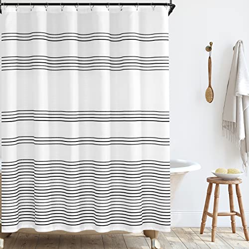 jinchan Black and White Shower Curtain Fabric Shower Curtain for Bathroom Modern Black Striped Shower Curtain Fall Waterproof in Bath 70x72 inches Long Shower Curtains Set with Curtain Hooks