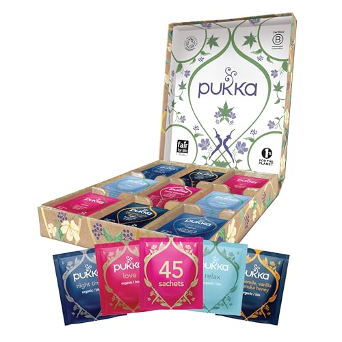 Pukka Tea Gift Box | Herbal Relax Selection Organic Tea | Christmas Gift | 45 Tea Bags, 5 Flavors