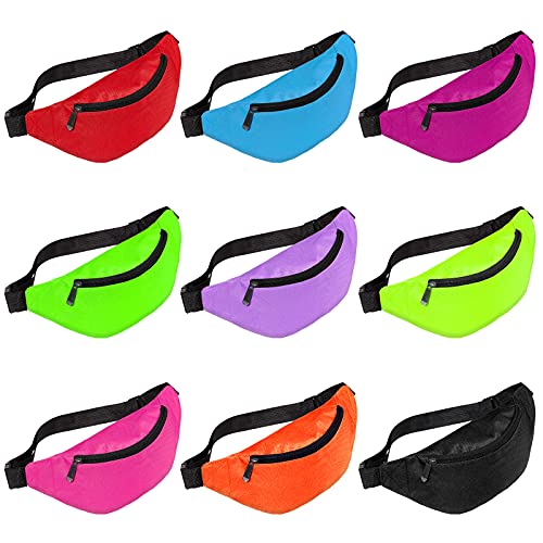 9 Pieces 80s 90s Christmas Fanny Pack Holographic Neon Fanny Packs for Women Kids Girls, Christmas Fanny Waist Packs Gift African Camping Sport Waistbag(Neon Style)