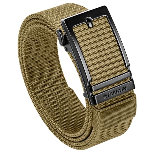 FAIRWIN Mens Ratchet Belts Tan Golf Web Belt for Jeans with Automatic Buckle Adjustable Tactical Nylon Men's Work Belt
