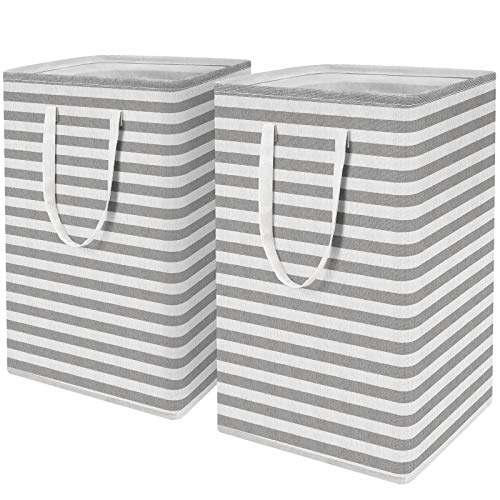 WISELIFE 2-Pack Laundry Hamper 75L Collapsible Large Laundry Baskets with Easy Carry Handles Freestanding Waterproof Clothes Hamper Storage Basket for Toys Clothes Organizer - 24.4' (H), Grey