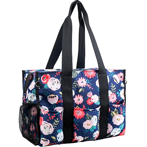 HoogaLife Waterproof Lightweight Tote Bag Large Shoulder Portable Bag for Women, Gym, Travel, Shopping, Beach (BlueFlower/M)