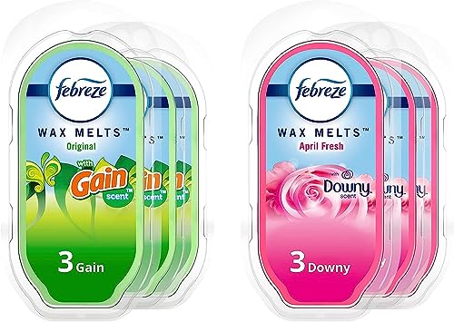 Febreze Wax Melts, Wax Melt Warmer Cubes, Wax Warmer Cubes, Pack of 6, 3 Gain Original Scent and 3 Downy April Fresh Scent, 6 per Pack, Air Freshener