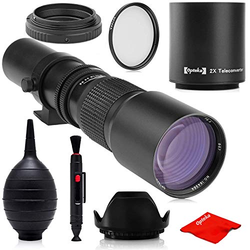 Opteka 500mm/1000mm f/8 Manual Telephoto Lens compatible with Canon EF-Mount EOS 90D, 80D, 77D, 70D, 60D, 60Da, 1Ds, Mark III II 7D, 6D, 5D, 5DS, Rebel T8i, T7i, T7s, T7, T6s, T6i, T6, T5, SL3, SL2
