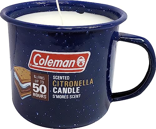 Coleman Scented Outdoor Citronella Candle in Tin Mug, Smores Scented Rustic Outdoor Camping Candle, Up to 50h Burn Time