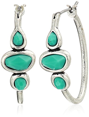Lucky Brand Silver-Tone Turquoise 1' Hoops Earrings, One Size, Silver and Green