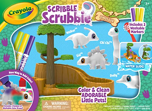 Crayola Scribble Scrubbie Pets Dinosaur Waterslide, Dinosaur Toys, 3 Washable Markers, Holiday Gifts for Kids, Kids Toys, 3+