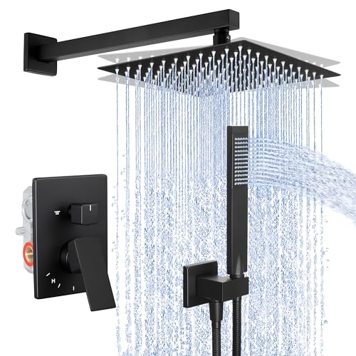 KES Shower Faucet Set, 10 Inches Rain Shower Head with Handheld Spray, Shower System Pressure Balance Wall Mounted (cUPC Certified Shower Valve Included), Matte Black, XB6230-BK